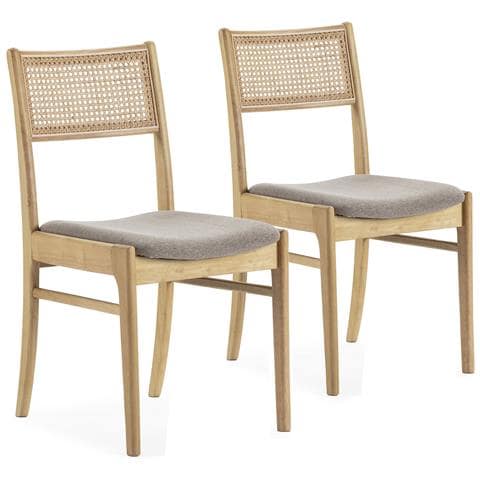 Set Di 2 Sedie Vilma Colore Rovere, Legno Massello E Rattan Naturale - Foto 1