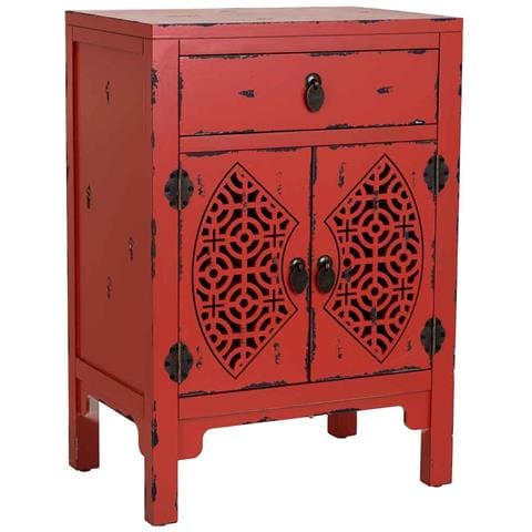Tavolino In Legno Laccato Rosso Con 1 Cassetto E 2 Porte 48x32x70h Cm - Foto 1