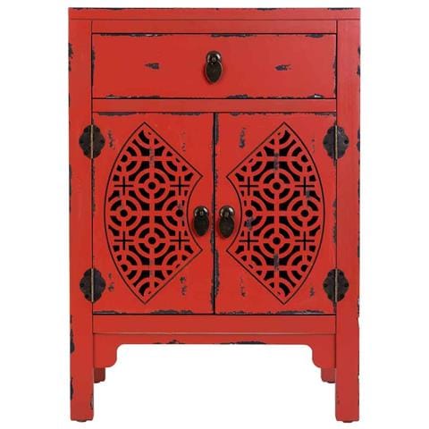 Tavolino In Legno Laccato Rosso Con 1 Cassetto E 2 Porte 48x32x70h Cm - Foto 2
