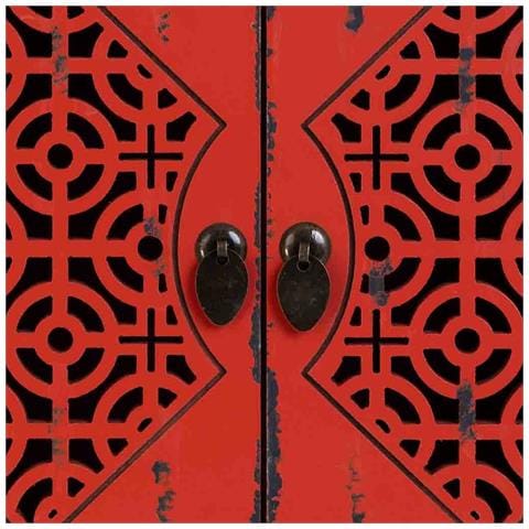 Tavolino In Legno Laccato Rosso Con 1 Cassetto E 2 Porte 48x32x70h Cm - Foto 8