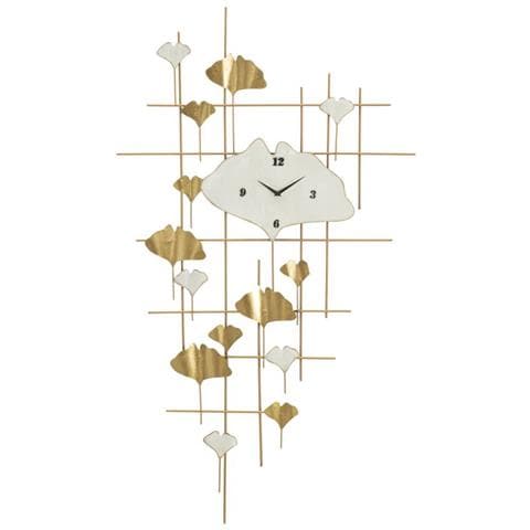 Orologio Da Parete Tow In Ferro Oro Con Foglie Di Ginkgo - Foto 1