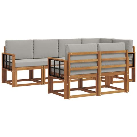 Set di divani da esterno 7 pcs Grigio Naturale e Chiaro - Foto 1