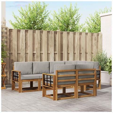 Set di divani da esterno 7 pcs Grigio Naturale e Chiaro - Foto 2