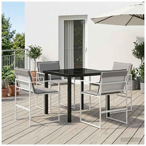 Set da Pranzo per Giardino 5 pcs Bianco e Grigio Chiaro - Foto 2