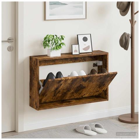 Mobiletto per Scarpe da Muro DELFT 71 x 17 x 43 cm Rovere Fumo - Foto 2