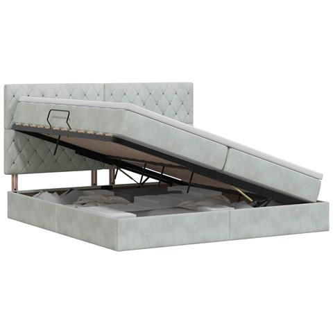 Letto con contenitore e materasso Grigio Chiaro 200 x 200 cm - Foto 1