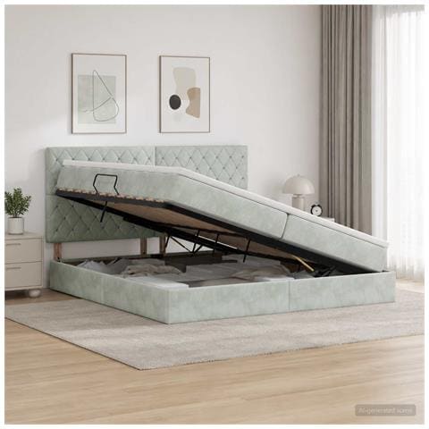 Letto con contenitore e materasso Grigio Chiaro 200 x 200 cm - Foto 2