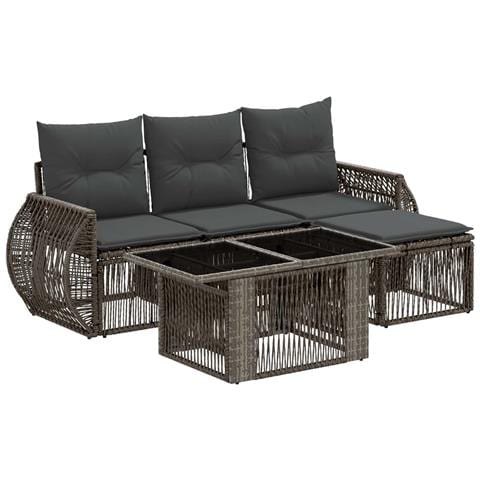 Set Divano da Giardino 5 pz Grigio e Grigio Scuro polyrattan - Foto 1