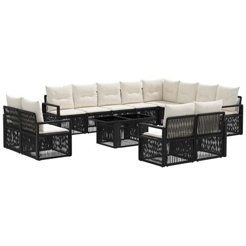 Set Divano da Giardino 13 pz Nero e Bianco Crema polyrattan - Foto 1