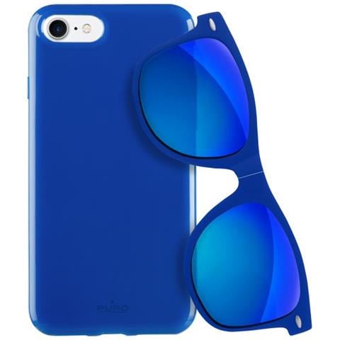 Bundle Cover Plasma in TPU con occhiali da sole pieghevoli per iPhone 7 / 8 Blu - Foto 1