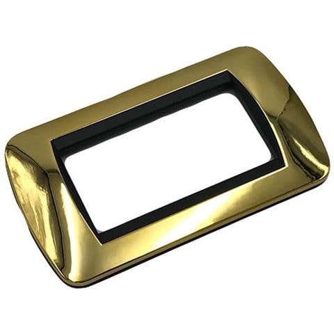 3 Placche Muro 4 Posti Moduli Oro Lucido Compatibile Tipo Bticino Living - Foto 1