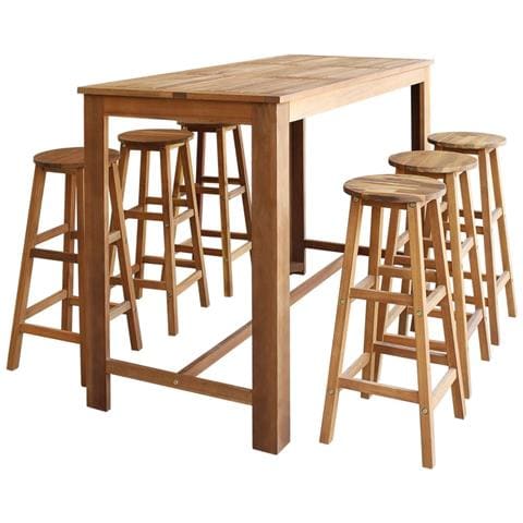Tavolo E Sgabelli Bar Set 7 Pz In Legno Massello Di Acacia - Foto 1