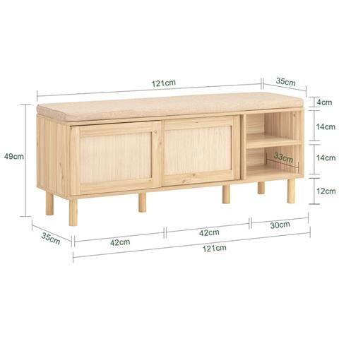 Panca Scarpiera Da Ingresso Con 2 Porte Scorrevoli Naturale 120x35.2x49cm Fsr163-n - Foto 2