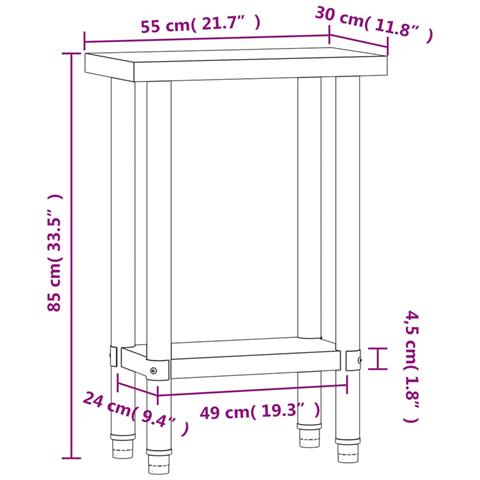 Tavolo Da Lavoro Da Cucina 55x30x85 Cm In Acciaio Inossidabile - Foto 9