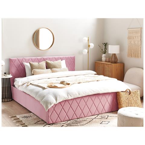 Letto In Velluto Rosa Con Contenitore 180 X 200 Cm Rochefort - Foto 1