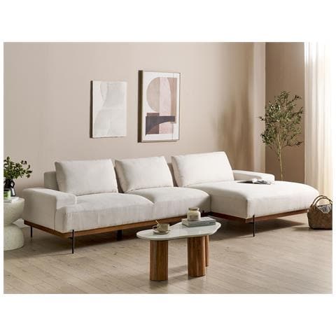 Divano Angolare 3 Posti Mariferd Tessuto Beige Chiaro Lato Sinistro - Foto 1