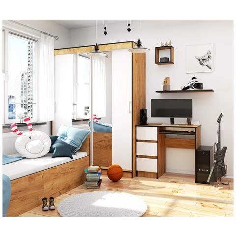 Scrivania per computer A6 sinistro, 3 cassetti, 90x50x77 cm, Colore Quarcia Craft e Bianco - Foto 5