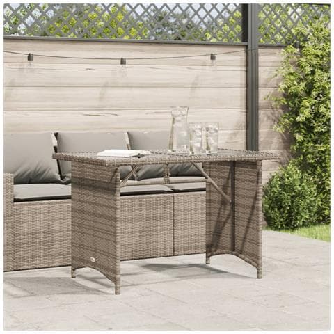 Tavolo Da Giardino Piano In Vetro Grigio 110x68x70cm Polyrattan - Foto 3