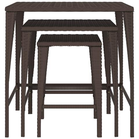 Tavolini Impilabili Da Giardino 3 Pz Marroni In Polyrattan - Foto 3