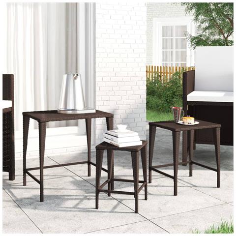 Tavolini Impilabili Da Giardino 3 Pz Marroni In Polyrattan - Foto 1