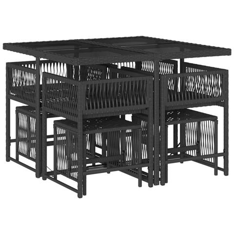 Set da Pranzo da Giardino 9 pz con Cuscini Nero in Polyrattan - Foto 4