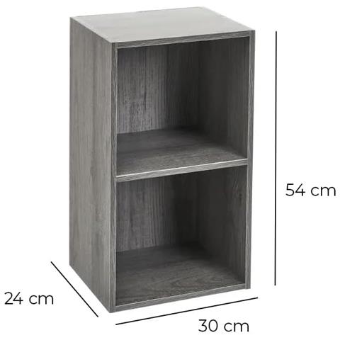 Libreria Scaffale A 2 Ripiani In Legno Di Truciolato Da 12 Mm, 4 Ripiani Aperti, Finitura Grigio, Mobile Verticale Per Soggiorno. (2 Ripiani) - Foto 2