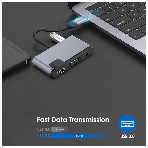 Hub Usb-c 5-in-1 Con Hdmi, Vga, Usb 3.0, Audio E Ricarica Pd - Foto 2