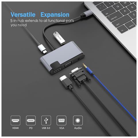 Hub Usb-c 5-in-1 Con Hdmi, Vga, Usb 3.0, Audio E Ricarica Pd - Foto 6
