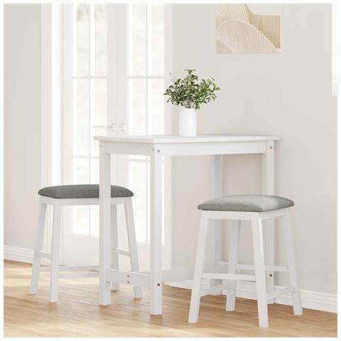 Sedie da Bar con Cuscini 2 pz Bianco Legno Massello di Hevea - Foto 2