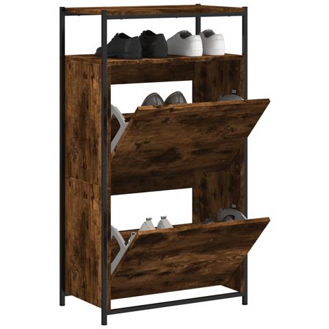 Lusso Casadino -  Scarpiera Rovere Fumo 60x34x112 Cm In Legno Multistrato - Foto 8