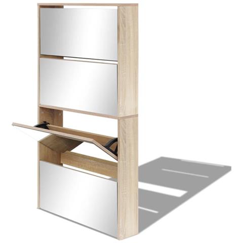 Lusso Casadino -  Scarpiera A 4 Strati Con Specchio Rovere 63x17x134 Cm - Foto 2