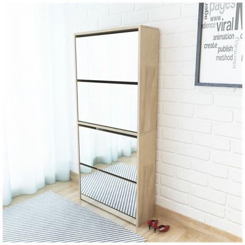 Lusso Casadino -  Scarpiera A 4 Strati Con Specchio Rovere 63x17x134 Cm - Foto 5