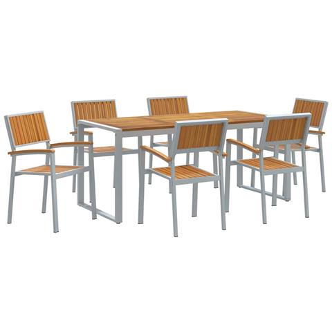 Set da Pranzo da Giardino 7 Pezzi in Legno Massello di Acacia e Metallo - Foto 1