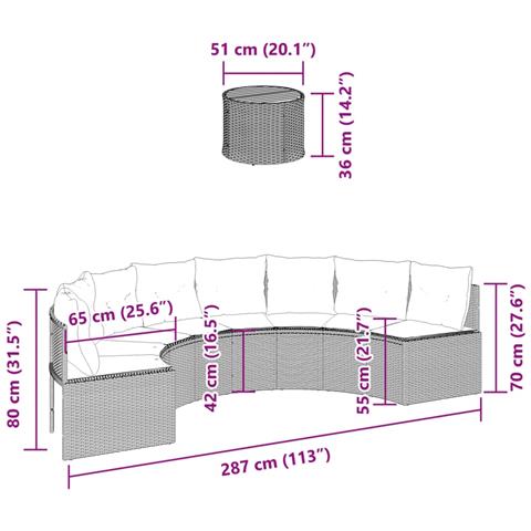 Divano Giardino Tavolo e Cuscini Semicircolare Nero Polyrattan - Foto 9