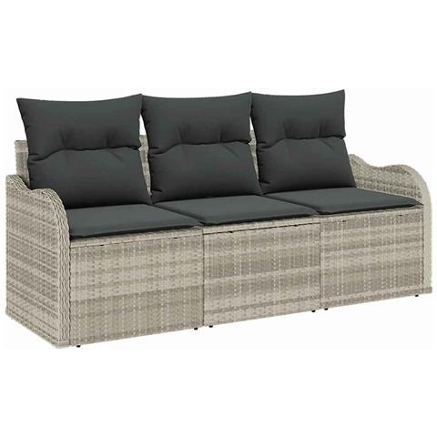 Set di 3 pezzi del divano da giardino con cuscini Grigio chiaro Polyrattan, Divano da giardino a 2 posti con spazio di stoccaggio e cuscini Grigio chiaro Polyrattan - Foto 1
