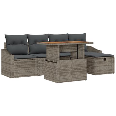 Set di divano da giardino 6 pezzi con cuscini Grigio Polirattan - Foto 1