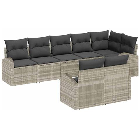 Set divano giardino 9 pezzi cuscini grigio polyrattan - Foto 1