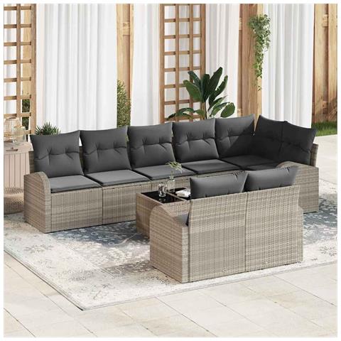 Set divano giardino 9 pezzi cuscini grigio polyrattan - Foto 2