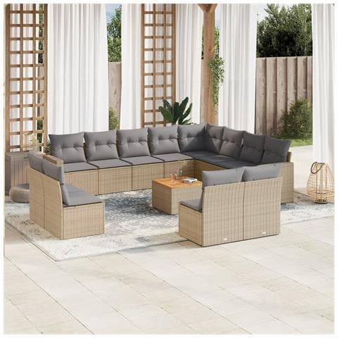 Set Divano da Giardino 13 pz con Cuscini Beige Misto Polyrattan - Foto 2