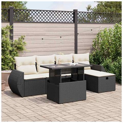Set Divano da Giardino 6 pz con Cuscini Nero in Polyrattan - Foto 2