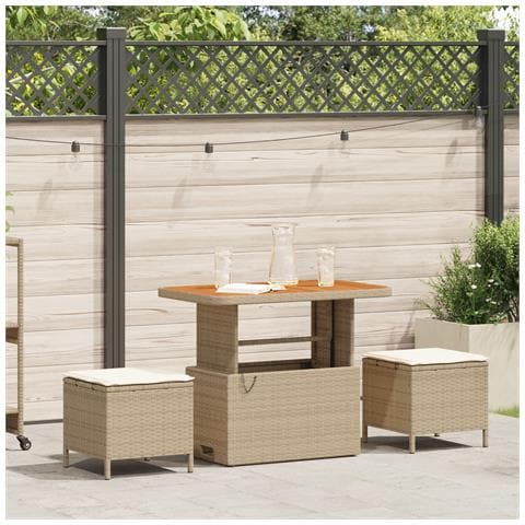 Set da pranzo da giardino in 3 pezzi con cuscini beige in rattan sintetico e acacia - Foto 2