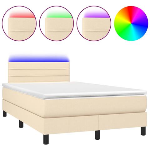 Letto a Molle con Materasso e LED Crema 120x190 cm in Tessuto - Foto 1