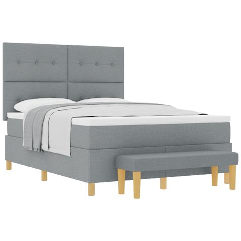 letto a molle vitaXL con materasso e panca grigio chiaro 140x200 cm in tessuto - Foto 1