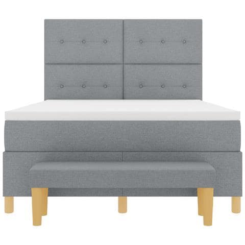 letto a molle vitaXL con materasso e panca grigio chiaro 140x200 cm in tessuto - Foto 9