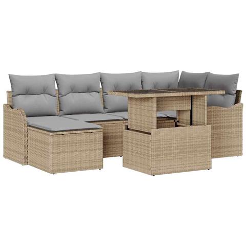 Set Divano da Giardino con cuscino 7 pcs Beige Poly Rattan - Foto 1