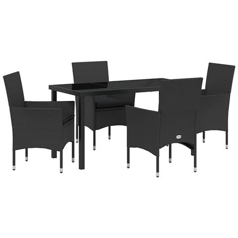 Set da Pranzo per Giardino con cuscino 5 pcs Nero Poly Rattan - Foto 1