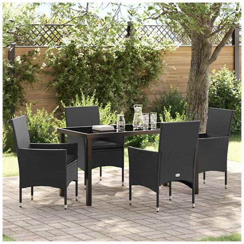 Set da Pranzo per Giardino con cuscino 5 pcs Nero Poly Rattan - Foto 2