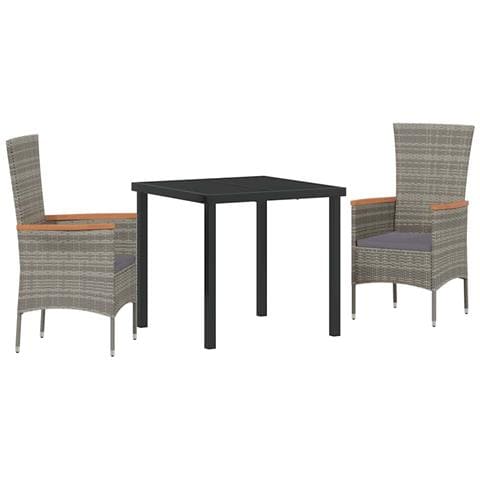 Set da Pranzo per Giardino con cuscino 3 pcs Grigio Poly Rattan - Foto 1