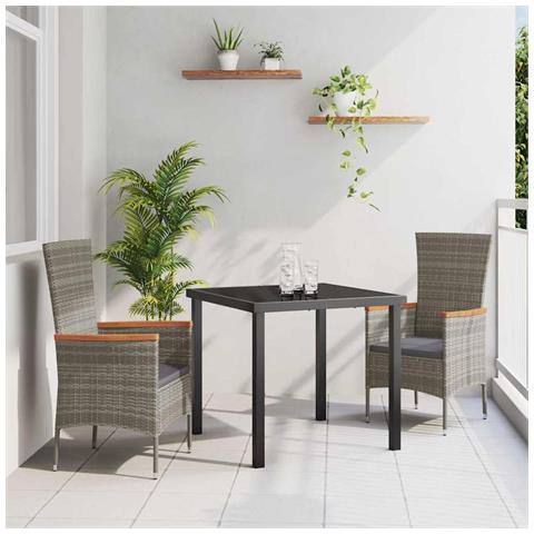 Set da Pranzo per Giardino con cuscino 3 pcs Grigio Poly Rattan - Foto 2