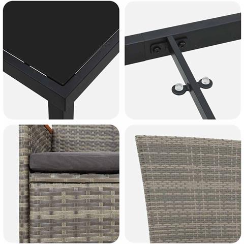 Set da Pranzo per Giardino con cuscino 3 pcs Grigio Poly Rattan - Foto 9